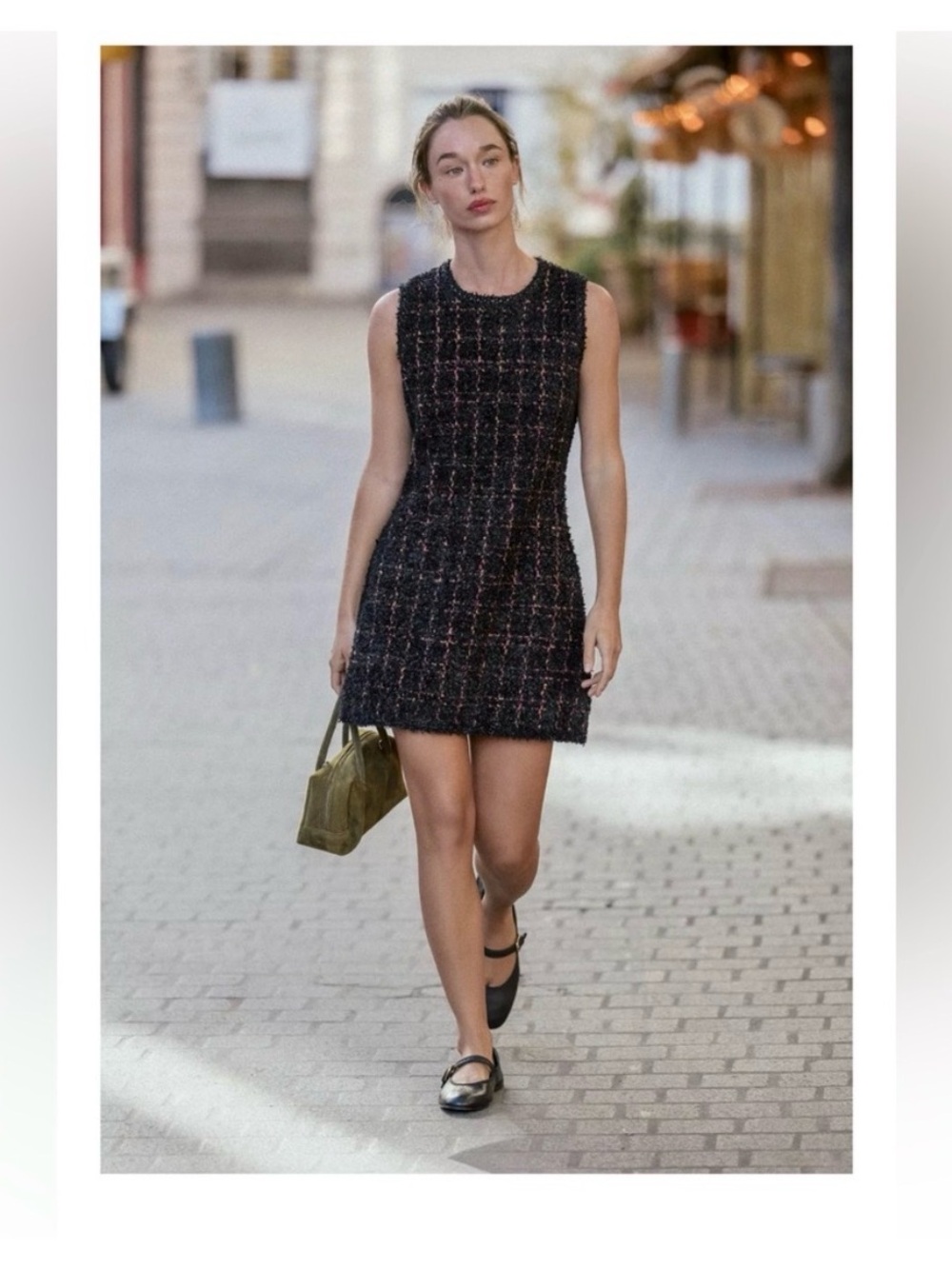 Zara Black Tweed Mini Dress with Pink Windowpane